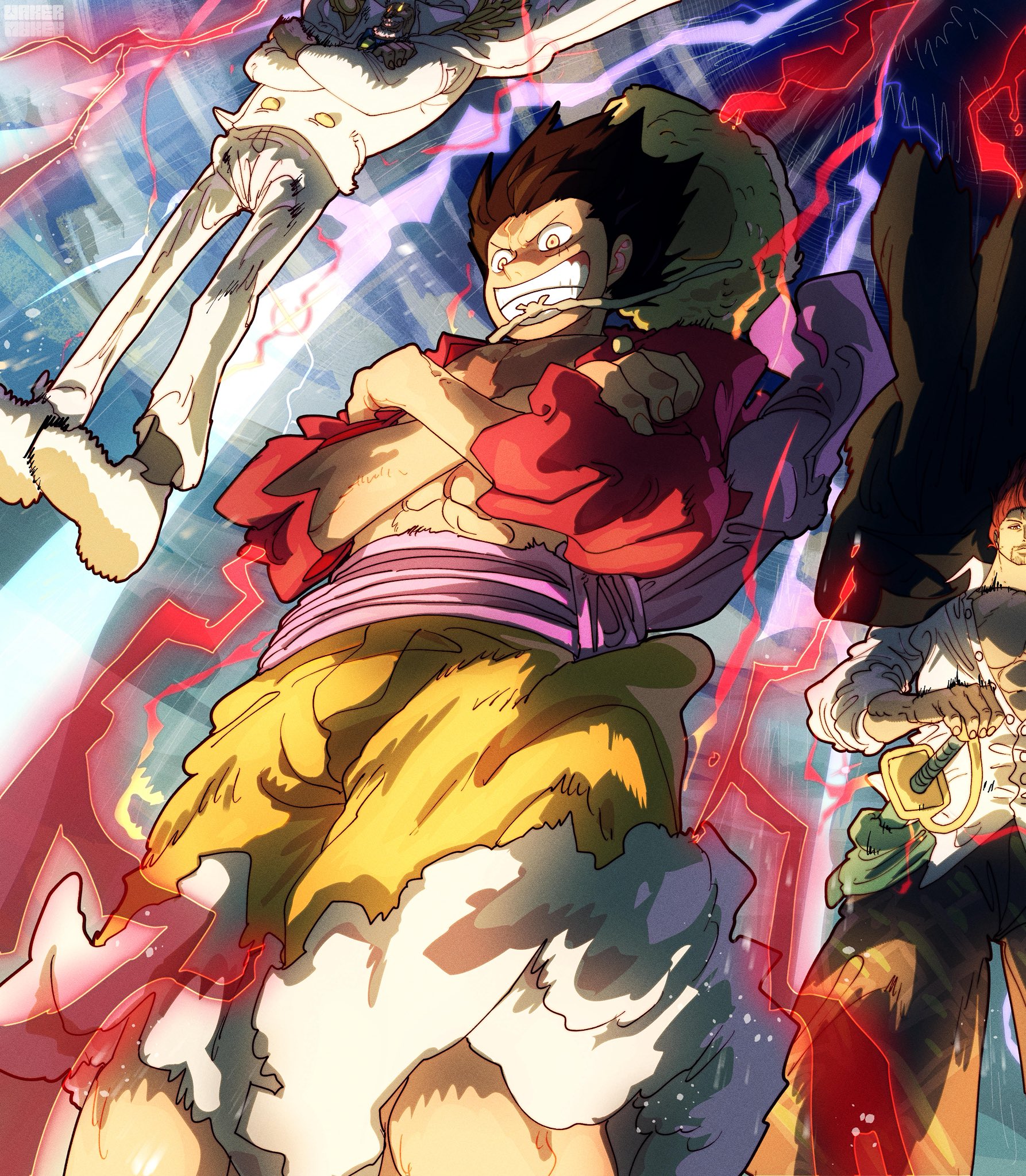 One Piece Luffy Garp Shanks Haki Des Rois By Aywakutakuay