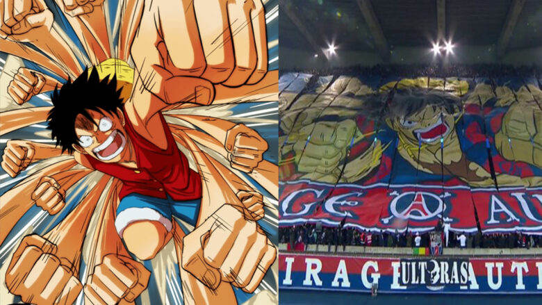 One Piece  Le Paris SaintGermain avec le Tifo de Luffy contre le Bayern