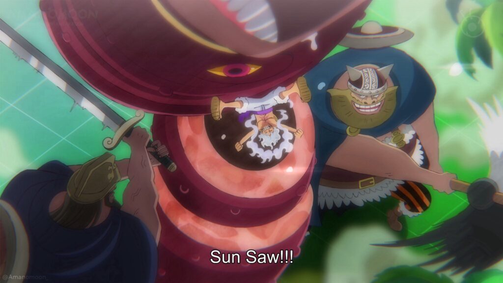 One Piece 1111 Luffy et les géants contre les 5 Doyens en forme bestiale