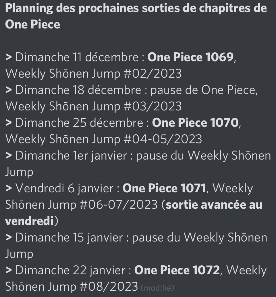 One Piece : le calendrier des chapitres du manga dévoilé pour 2022