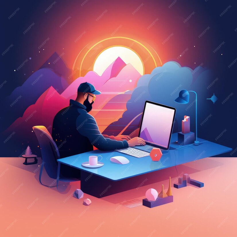 Homme Illustration Technique Minimale Simple Montage Video Dans Bureau Ia Generative 979350 631